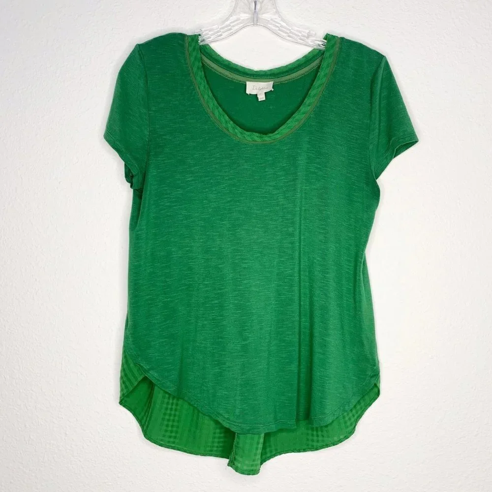 Anthropologie Deletta Green High Low Short Sleeve Blouse - Picture 1 of 7